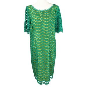 Boden Lace Overlay Cocktail Sheath‎ Dress Green Chartreuse 10R Elegant Feminine